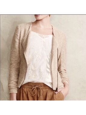 Anthropologie Cartonnier Golden Honey Shimmer Tweed Moto Jacket Large